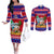 Custom Guam Christmas Couples Matching Off The Shoulder Long Sleeve Dress and Long Sleeve Button Shirt Guaman Santas Felis Pasgua LT14 Blue - Polynesian Pride