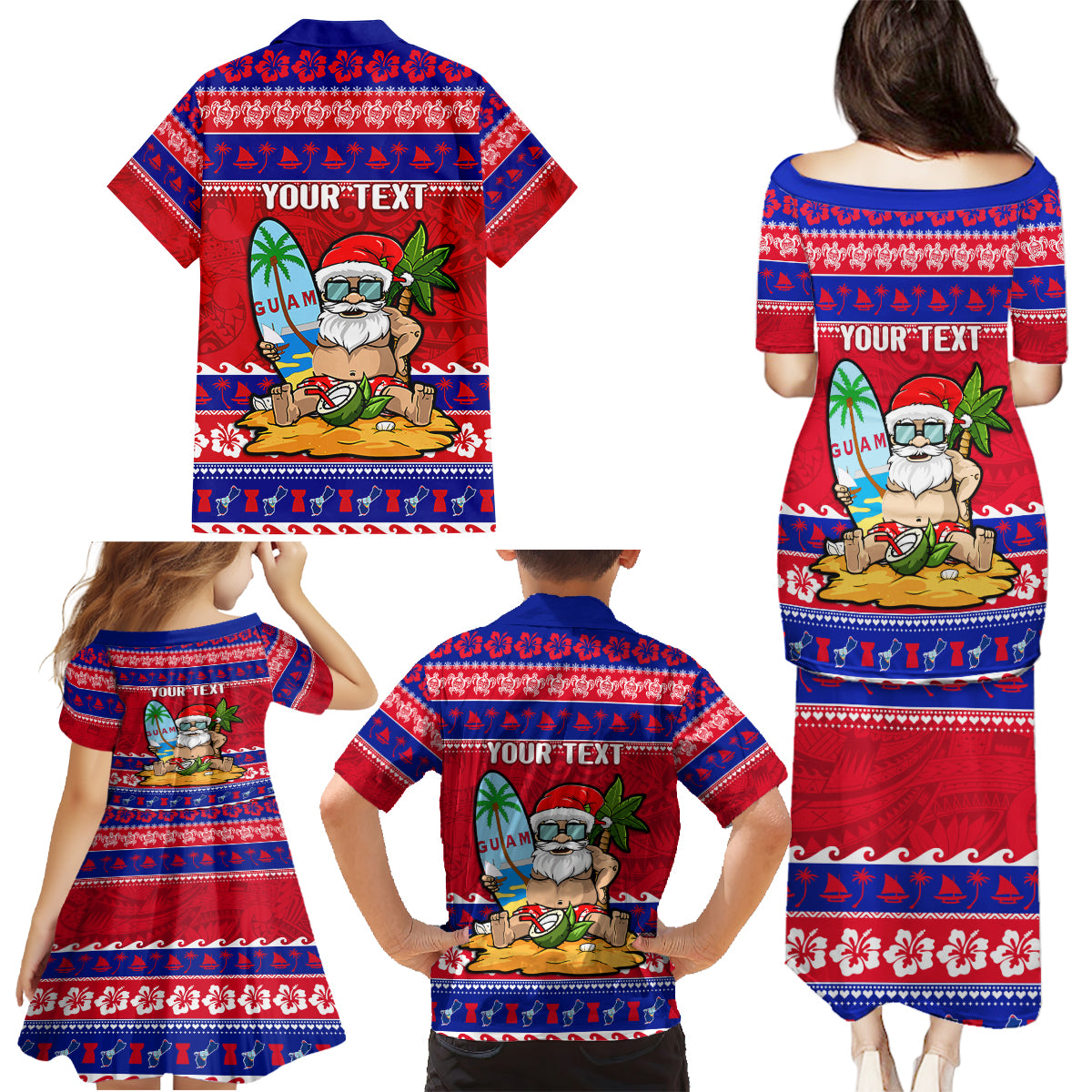 Custom Guam Christmas Family Matching Puletasi Dress and Hawaiian Shirt Guaman Santas Felis Pasgua LT14 - Polynesian Pride