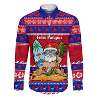 Custom Guam Christmas Family Matching Puletasi Dress and Hawaiian Shirt Guaman Santas Felis Pasgua LT14 Dad's Shirt - Long Sleeve Blue - Polynesian Pride