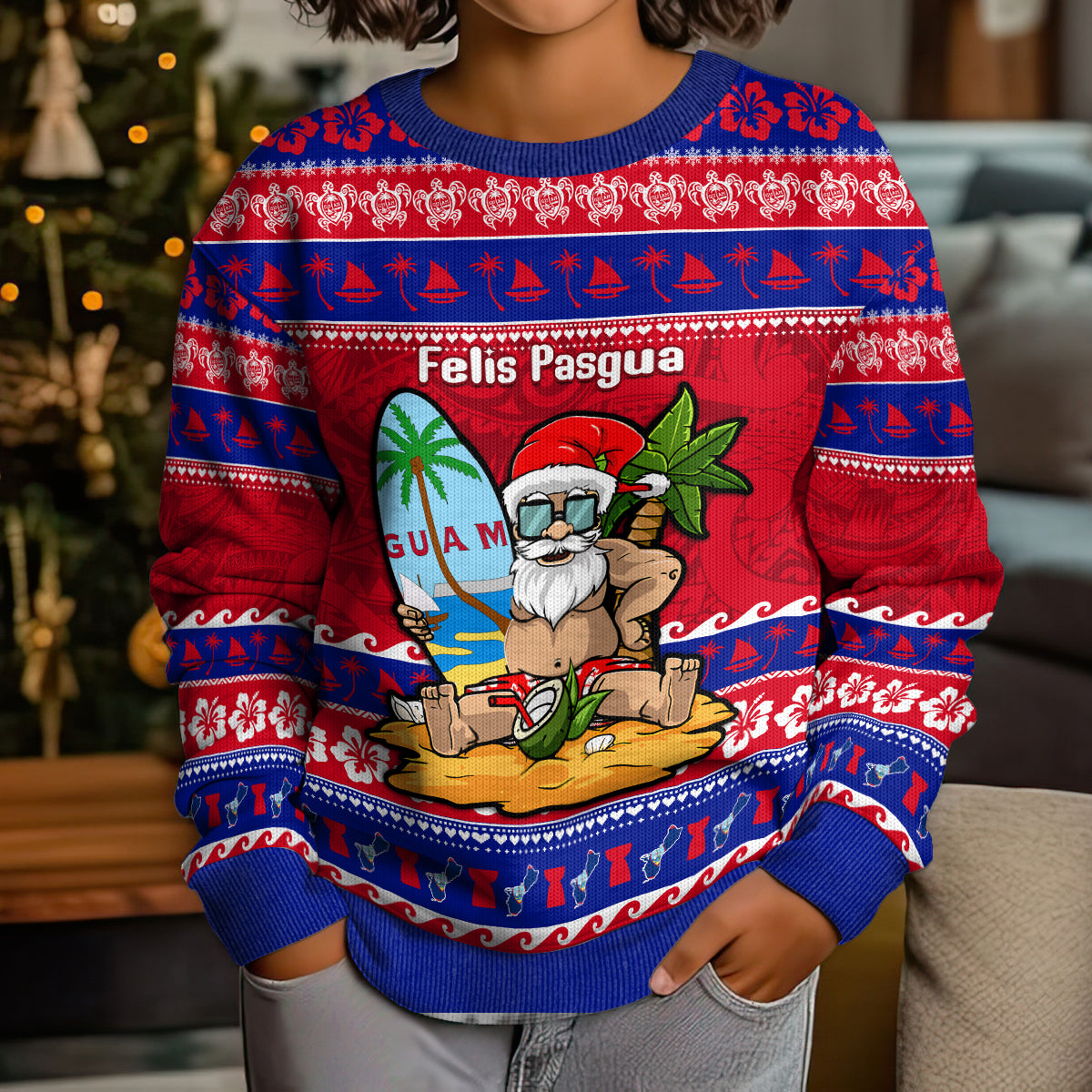 Custom Guam Christmas Kid Ugly Christmas Sweater Guaman Santas Felis Pasgua LT14 - Polynesian Pride