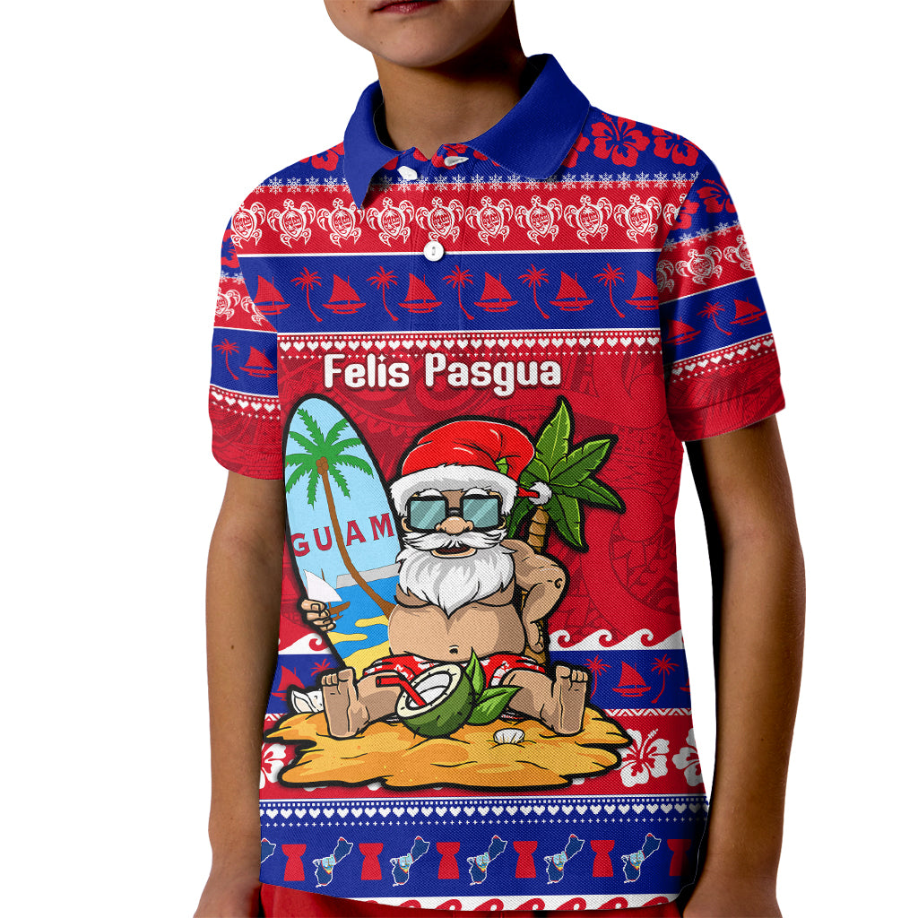 Custom Guam Christmas Kid Polo Shirt Guaman Santas Felis Pasgua LT14 Kid Blue - Polynesian Pride