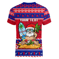 Custom Guam Christmas Women V Neck T Shirt Guaman Santas Felis Pasgua LT14 - Polynesian Pride