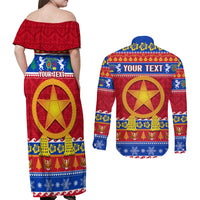 Custom Philippines Christmas Couples Matching Off Shoulder Maxi Dress and Long Sleeve Button Shirt Filipino Parol Maligayang Pasko LT14 - Polynesian Pride