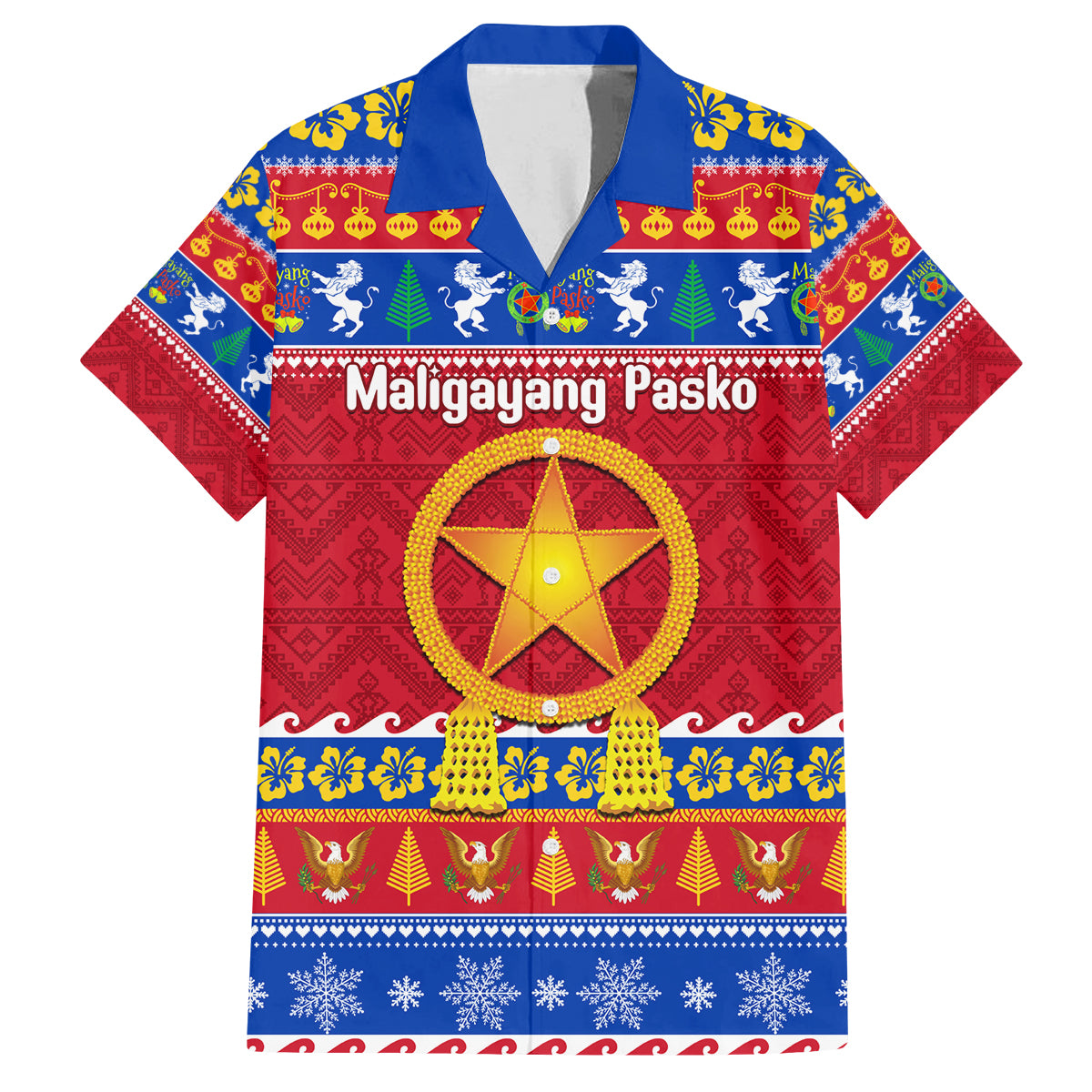 Custom Philippines Christmas Family Matching Off Shoulder Maxi Dress and Hawaiian Shirt Filipino Parol Maligayang Pasko LT14 Dad's Shirt - Short Sleeve Blue - Polynesian Pride