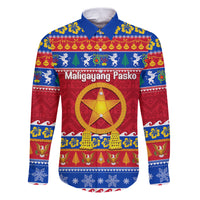 Custom Philippines Christmas Family Matching Puletasi Dress and Hawaiian Shirt Filipino Parol Maligayang Pasko LT14 Dad's Shirt - Long Sleeve Blue - Polynesian Pride