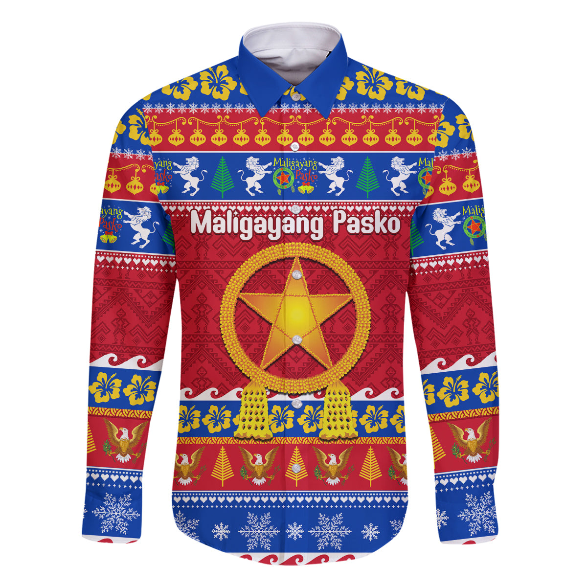 Custom Philippines Christmas Family Matching Tank Maxi Dress and Hawaiian Shirt Filipino Parol Maligayang Pasko LT14 Dad's Shirt - Long Sleeve Blue - Polynesian Pride