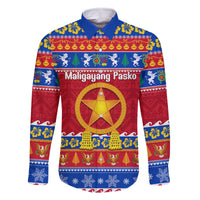 Custom Philippines Christmas Family Matching Tank Maxi Dress and Hawaiian Shirt Filipino Parol Maligayang Pasko LT14 Dad's Shirt - Long Sleeve Blue - Polynesian Pride