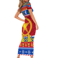Custom Philippines Christmas Short Sleeve Bodycon Dress Filipino Parol Maligayang Pasko LT14 - Polynesian Pride