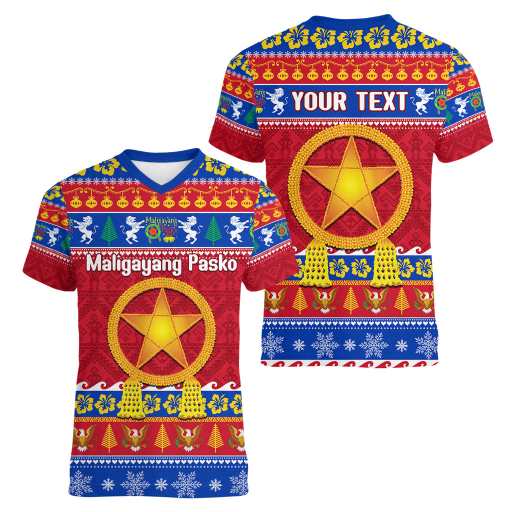 Custom Philippines Christmas Women V Neck T Shirt Filipino Parol Maligayang Pasko LT14 - Polynesian Pride