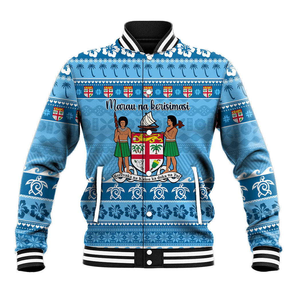 Custom Fiji Christmas Baseball Jacket Fijian Tapa Marau na Kerisimasi LT14 Unisex Blue - Polynesian Pride