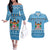 Custom Fiji Christmas Couples Matching Off The Shoulder Long Sleeve Dress and Hawaiian Shirt Fijian Tapa Marau na Kerisimasi LT14 Blue - Polynesian Pride