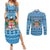 Custom Fiji Christmas Couples Matching Summer Maxi Dress and Long Sleeve Button Shirt Fijian Tapa Marau na Kerisimasi LT14 Blue - Polynesian Pride