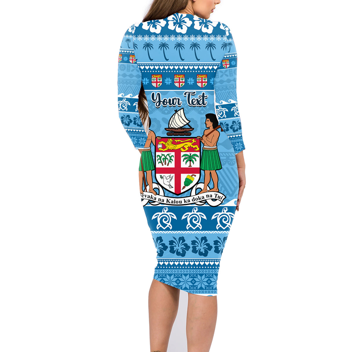 Custom Fiji Christmas Family Matching Long Sleeve Bodycon Dress and Hawaiian Shirt Fijian Tapa Marau na Kerisimasi LT14 - Polynesian Pride