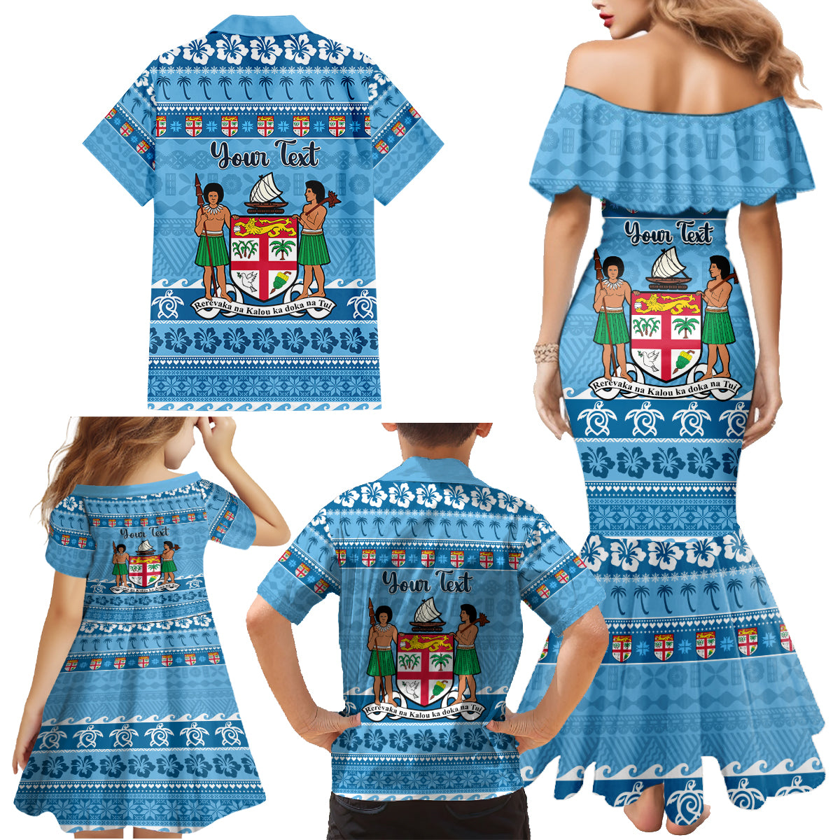 Custom Fiji Christmas Family Matching Mermaid Dress and Hawaiian Shirt Fijian Tapa Marau na Kerisimasi LT14 - Polynesian Pride