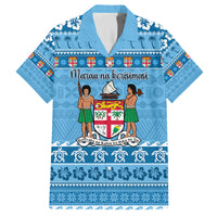 Custom Fiji Christmas Family Matching Tank Maxi Dress and Hawaiian Shirt Fijian Tapa Marau na Kerisimasi LT14 Dad's Shirt - Short Sleeve Blue - Polynesian Pride