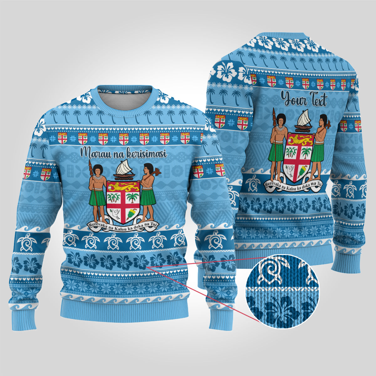 Custom Fiji Christmas Ugly Christmas Sweater Fijian Tapa Marau na Kerisimasi LT14 Blue - Polynesian Pride