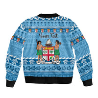 Custom Fiji Christmas Sleeve Zip Bomber Jacket Fijian Tapa Marau na Kerisimasi LT14 - Polynesian Pride