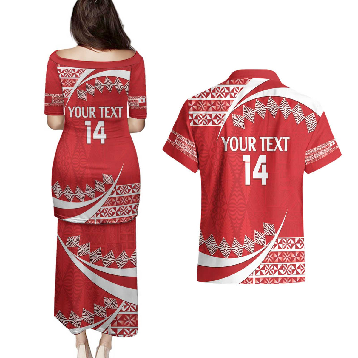 Custom Mate Maa Tonga Couples Matching Puletasi and Hawaiian Shirt 2024 Go Champions LT14 - Polynesian Pride