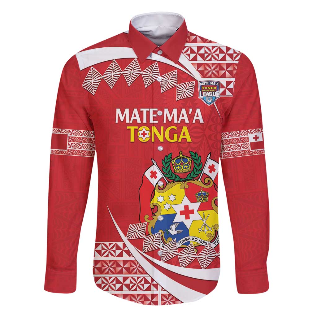 Custom Mate Maa Tonga Family Matching Long Sleeve Bodycon Dress and Hawaiian Shirt 2024 Go Champions LT14 Dad's Shirt - Long Sleeve Red - Polynesian Pride