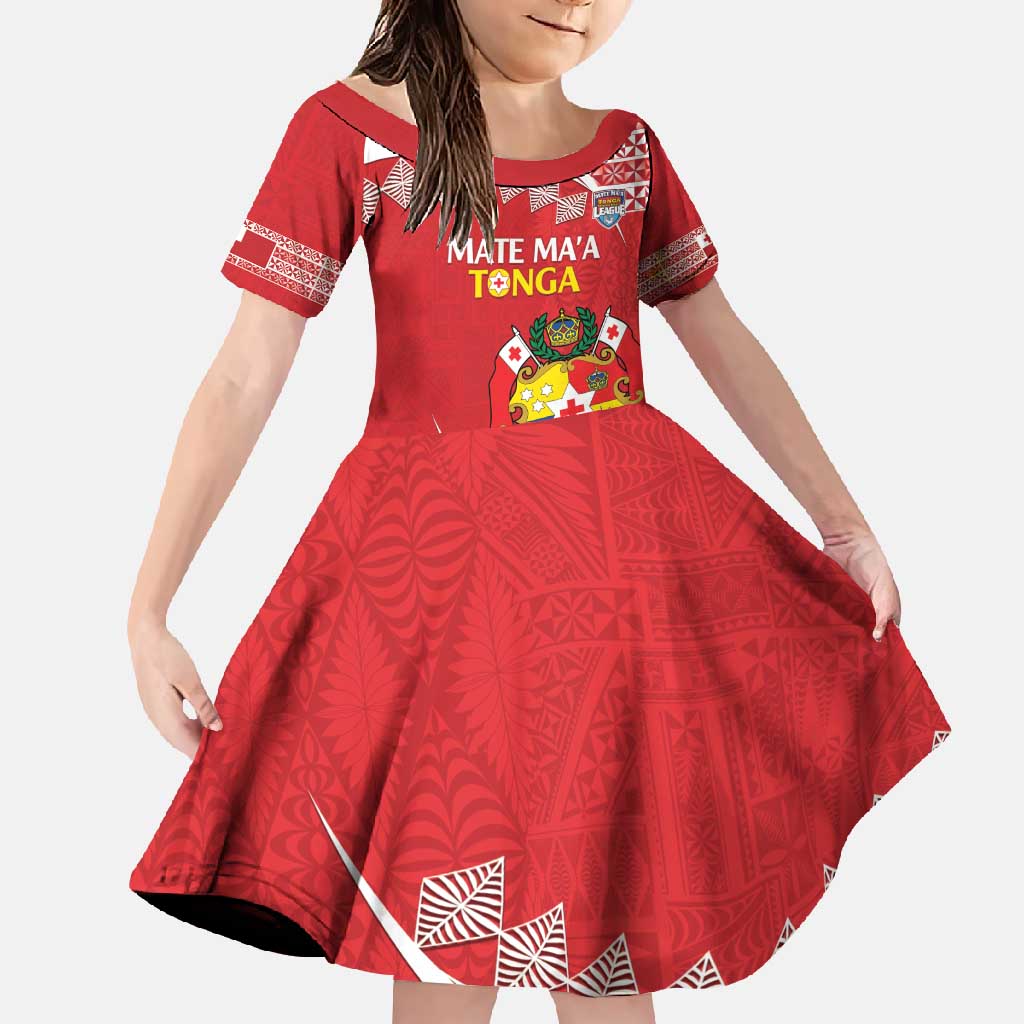 Custom Mate Maa Tonga Family Matching Mermaid Dress and Hawaiian Shirt 2024 Go Champions LT14 Daughter's Dress Red - Polynesian Pride
