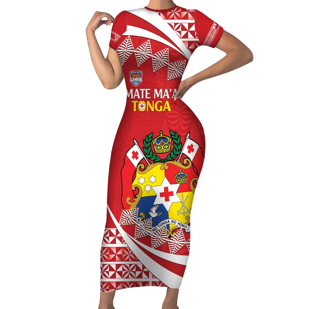 Custom Mate Maa Tonga Short Sleeve Bodycon Dress 2024 Go Champions LT14 Long Dress Red - Polynesian Pride