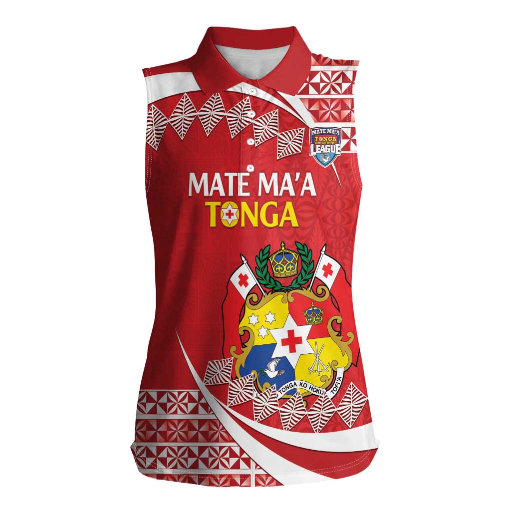 Custom Mate Maa Tonga Women Sleeveless Polo Shirt 2024 Go Champions LT14 Female Red - Polynesian Pride
