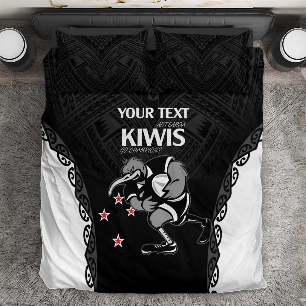 Aotearoa Rugby Custom Bedding Set Maori Kiwi - Mascot Style LT14 Black - Polynesian Pride