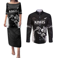 Aotearoa Rugby Custom Couples Matching Puletasi and Long Sleeve Button Shirt Maori Kiwi - Mascot Style