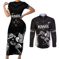 Aotearoa Rugby Custom Couples Matching Short Sleeve Bodycon Dress and Long Sleeve Button Shirt Maori Kiwi - Mascot Style