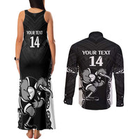 Aotearoa Rugby Custom Couples Matching Tank Maxi Dress and Long Sleeve Button Shirt Maori Kiwi - Mascot Style