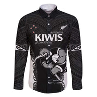 Aotearoa Rugby Custom Family Matching Summer Maxi Dress and Hawaiian Shirt Maori Kiwi - Mascot Style LT14 Dad's Shirt - Long Sleeve Black - Polynesian Pride