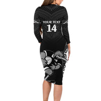 Aotearoa Rugby Custom Long Sleeve Bodycon Dress Maori Kiwi - Mascot Style LT14 - Polynesian Pride