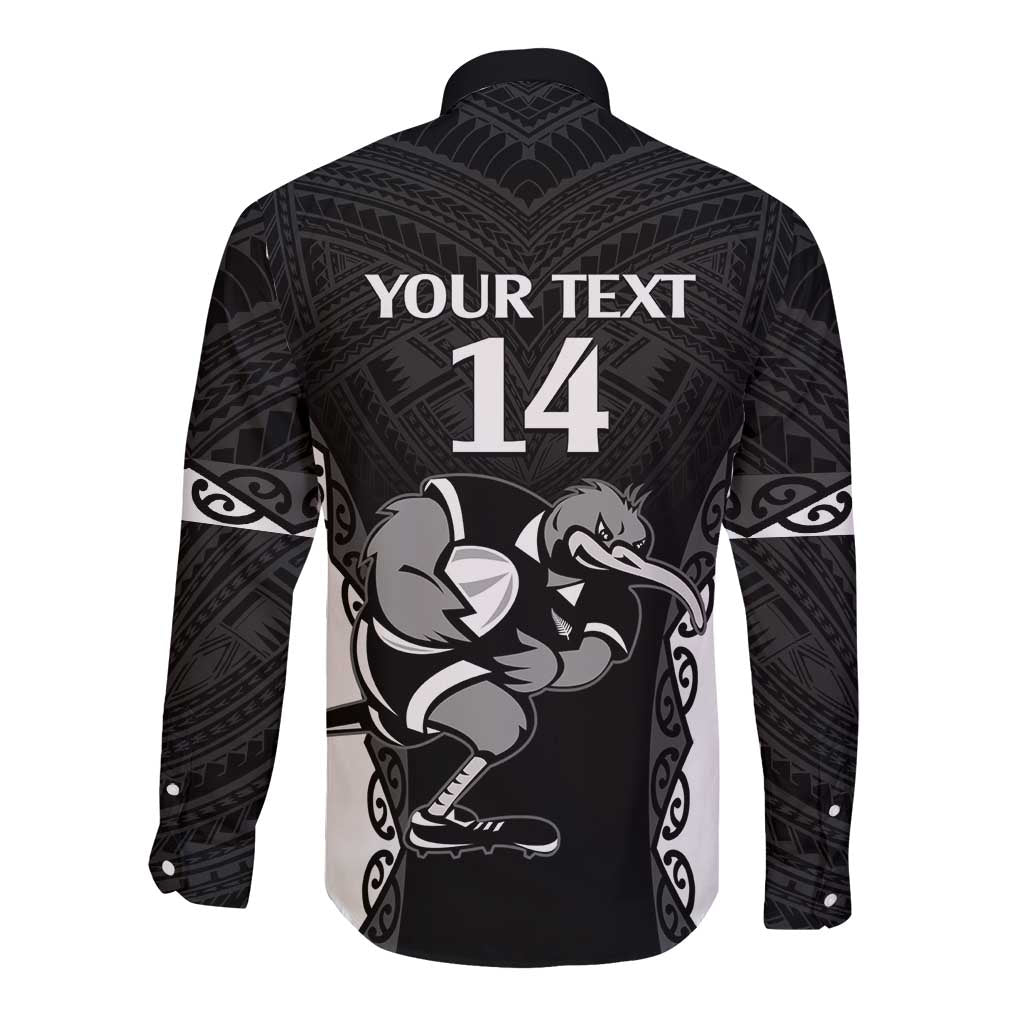 Aotearoa Rugby Custom Long Sleeve Button Shirt Maori Kiwi - Mascot Style LT14 - Polynesian Pride