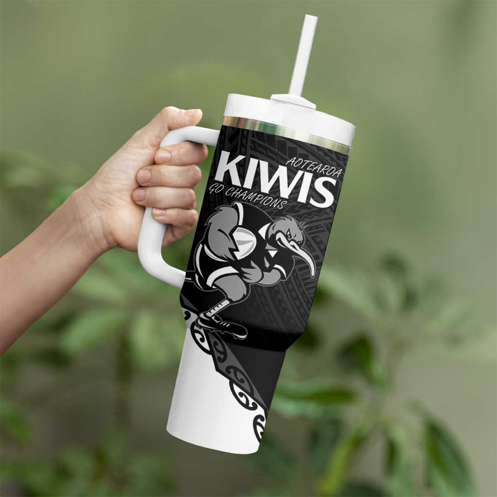 Custom Aotearoa Rugby Tumbler With Handle Maori Kiwi - Mascot Style LT14 - Polynesian Pride
