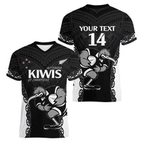 Aotearoa Rugby Custom Women V-Neck T-Shirt Maori Kiwi - Mascot Style