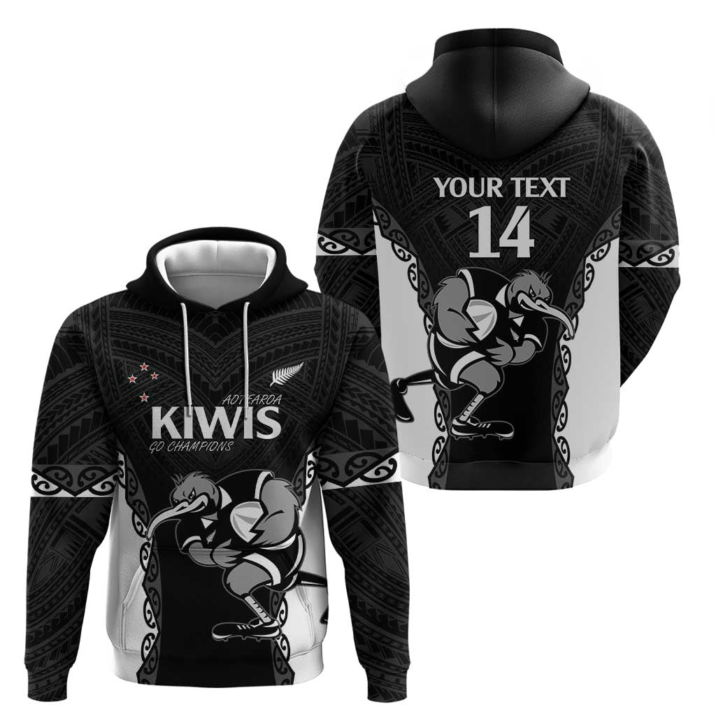 Aotearoa Rugby Custom Zip Hoodie Maori Kiwi - Mascot Style LT14 - Polynesian Pride