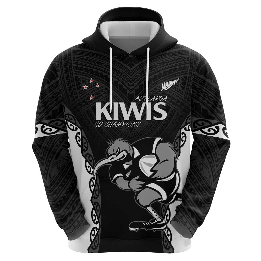 Aotearoa Rugby Custom Zip Hoodie Maori Kiwi - Mascot Style LT14 - Polynesian Pride