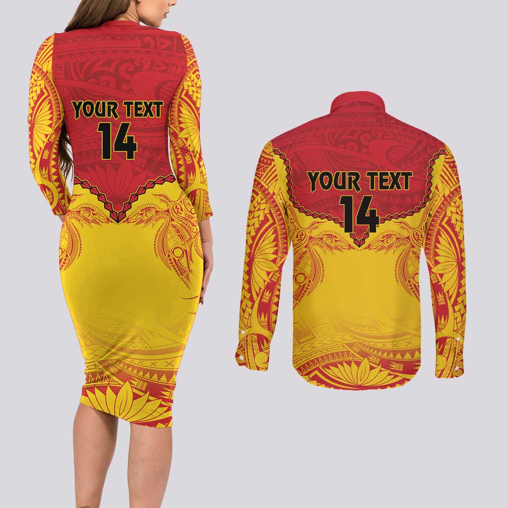 Papua New Guinea Rugby Custom Couples Matching Long Sleeve Bodycon Dress and Long Sleeve Button Shirt Go Kumuls PNG - Polynesian Pattern