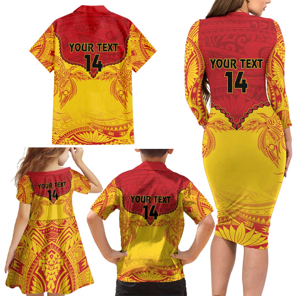 Papua New Guinea Rugby Custom Family Matching Long Sleeve Bodycon Dress and Hawaiian Shirt Go Kumuls PNG - Polynesian Pattern