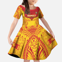 Papua New Guinea Rugby Custom Family Matching Off The Shoulder Long Sleeve Dress and Hawaiian Shirt Go Kumuls PNG - Polynesian Pattern LT14 Daughter's Dress Yellow - Polynesian Pride