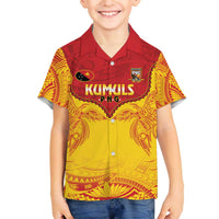 Papua New Guinea Rugby Custom Family Matching Off The Shoulder Long Sleeve Dress and Hawaiian Shirt Go Kumuls PNG - Polynesian Pattern LT14 Son's Shirt Yellow - Polynesian Pride