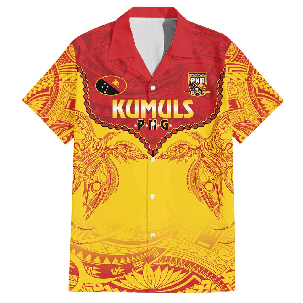 Papua New Guinea Rugby Custom Family Matching Summer Maxi Dress and Hawaiian Shirt Go Kumuls PNG - Polynesian Pattern LT14 Dad's Shirt - Short Sleeve Yellow - Polynesian Pride
