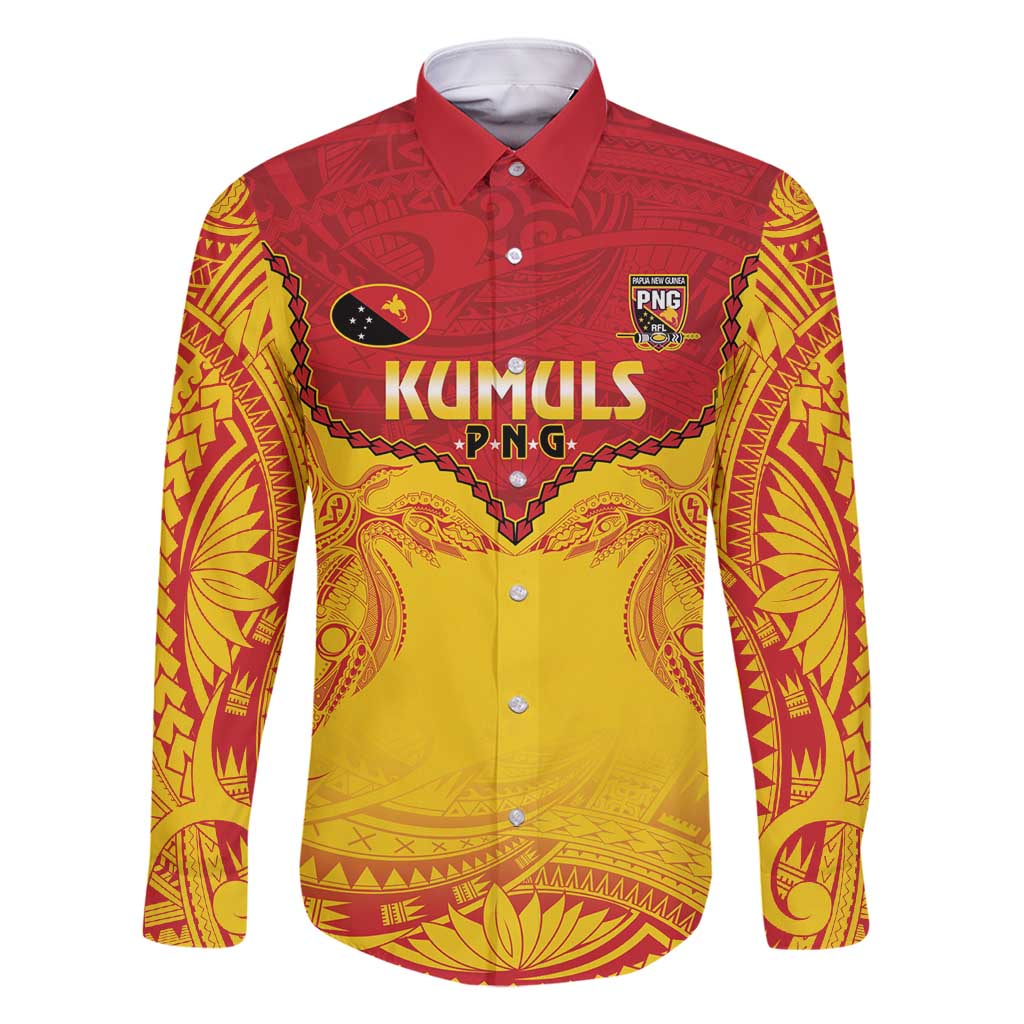 Papua New Guinea Rugby Custom Family Matching Tank Maxi Dress and Hawaiian Shirt Go Kumuls PNG - Polynesian Pattern LT14 Dad's Shirt - Long Sleeve Yellow - Polynesian Pride