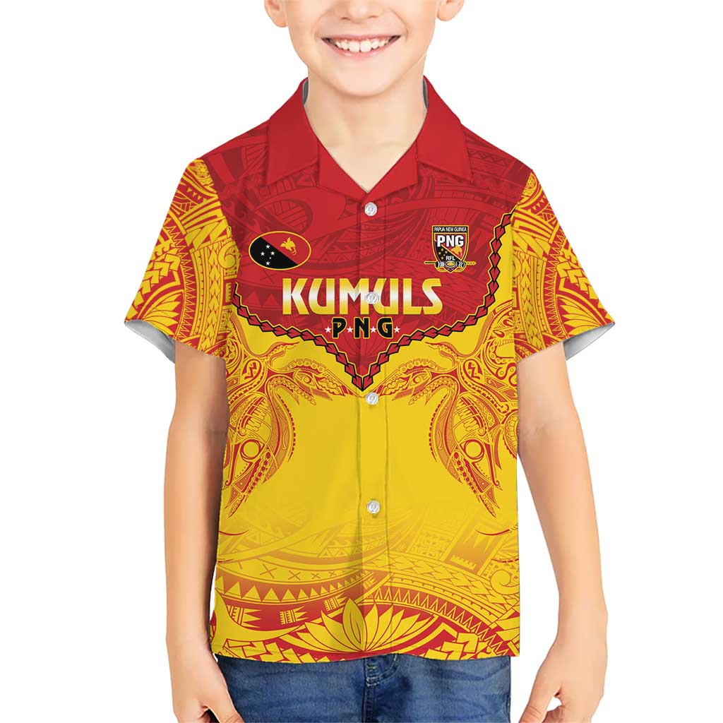 Papua New Guinea Rugby Custom Kid Hawaiian Shirt Go Kumuls PNG - Polynesian Pattern LT14 Kid Yellow - Polynesian Pride