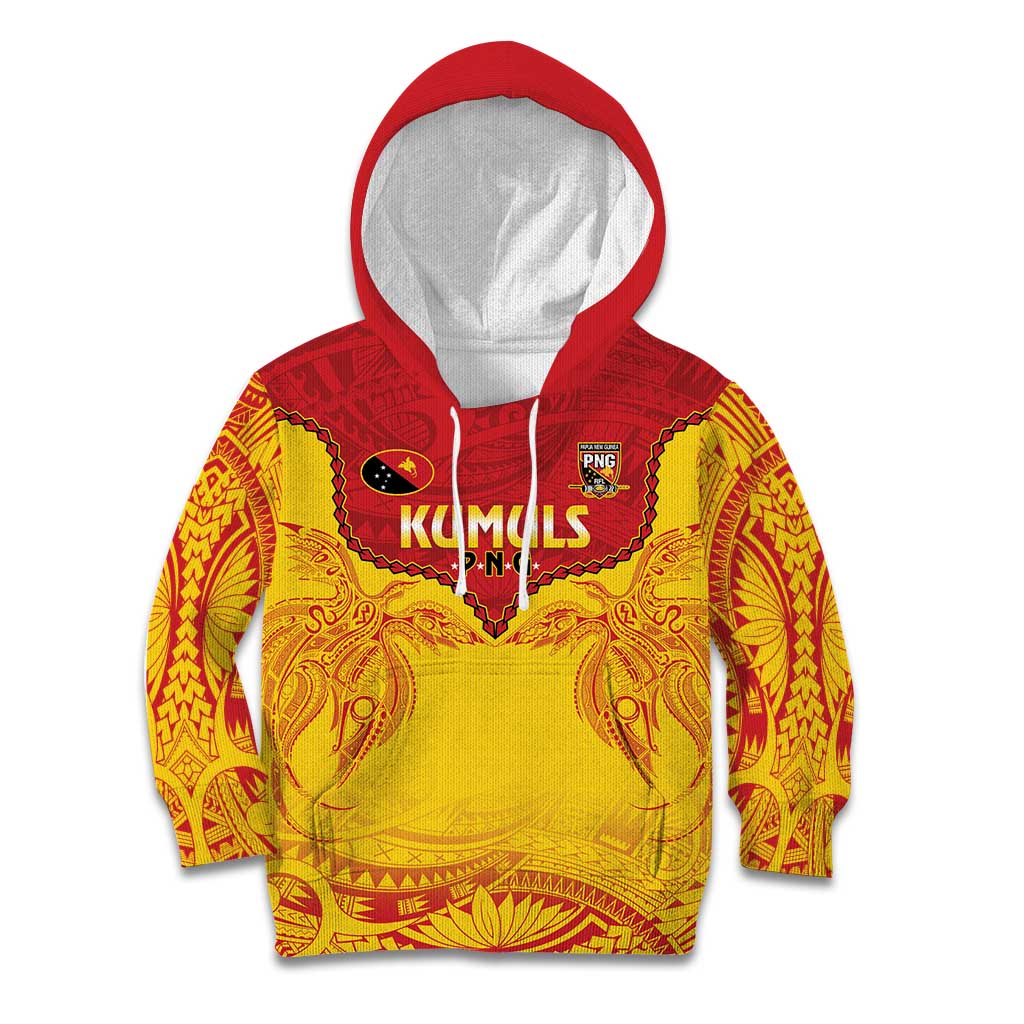 Papua New Guinea Rugby Custom Kid Hoodie Go Kumuls PNG - Polynesian Pattern LT14 Hoodie Yellow - Polynesian Pride