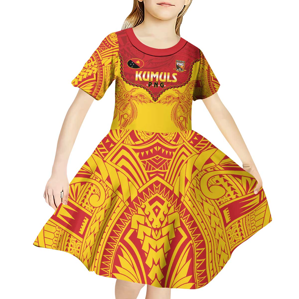 Papua New Guinea Rugby Custom Kid Short Sleeve Dress Go Kumuls PNG - Polynesian Pattern