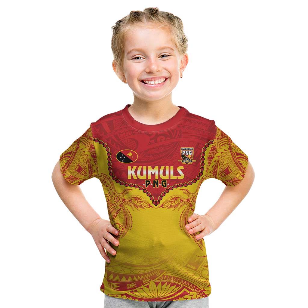 Papua New Guinea Rugby Custom Kid T Shirt Go Kumuls PNG - Polynesian Pattern LT14 Yellow - Polynesian Pride