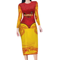 Papua New Guinea Rugby Custom Long Sleeve Bodycon Dress Go Kumuls PNG - Polynesian Pattern LT14 Long Dress Yellow - Polynesian Pride