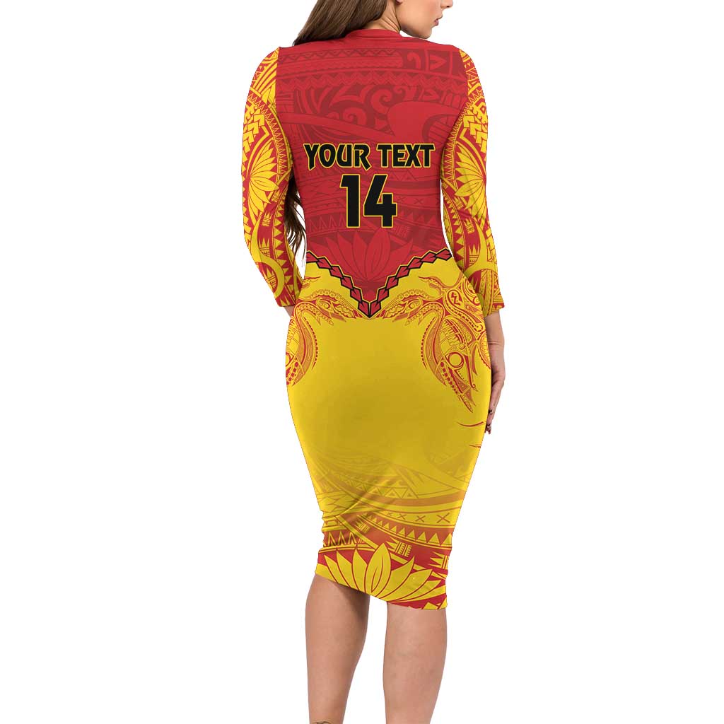 Papua New Guinea Rugby Custom Long Sleeve Bodycon Dress Go Kumuls PNG - Polynesian Pattern LT14 - Polynesian Pride