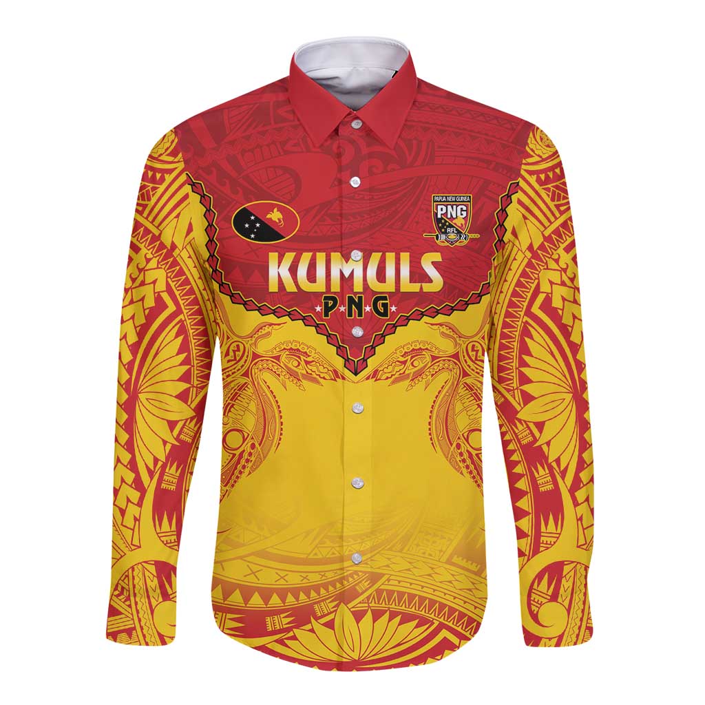 Papua New Guinea Rugby Custom Long Sleeve Button Shirt Go Kumuls PNG - Polynesian Pattern LT14 Unisex Yellow - Polynesian Pride